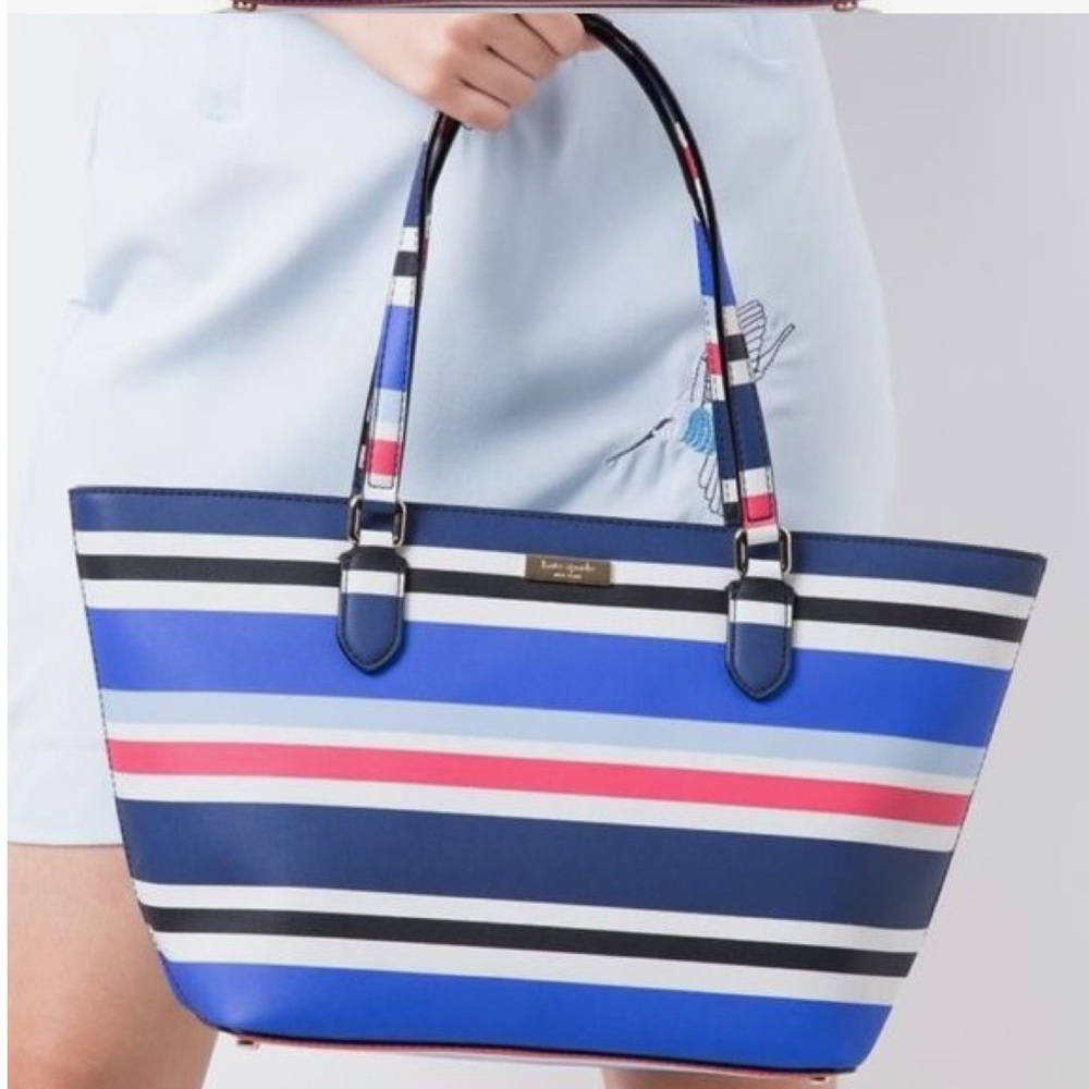•KATE SPADE•RED/WHITE/BLUE/BLACK STRIPED LAUREL WAY DALLY MEDIUM ZIP TOP TOTE